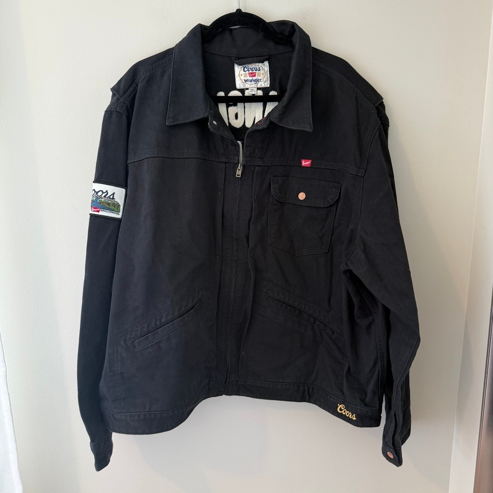 Wrangler x Coors Banquet Black Canvas Zip Jacket XXL 112373828 Embroidered Back